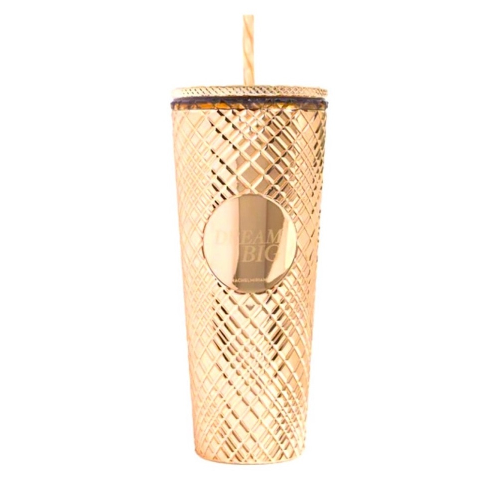 NIB Rachel Miriam Metallic Gold “Dream Big” Tumbler with Straw - Picture 2 of 2